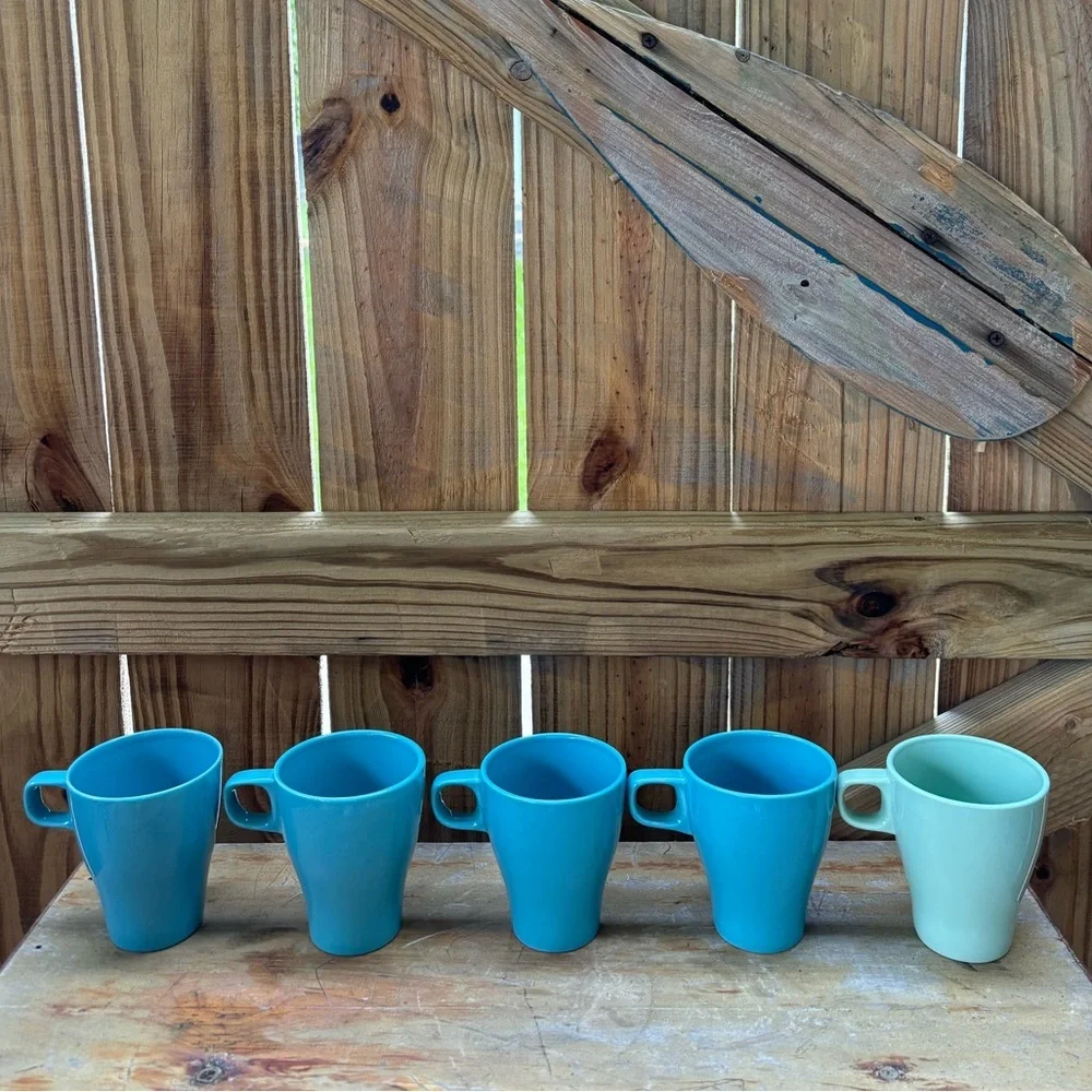Set of 6 IKEA Dinera Coffee Mugs Tea Cups Blue & Green Size 10oz